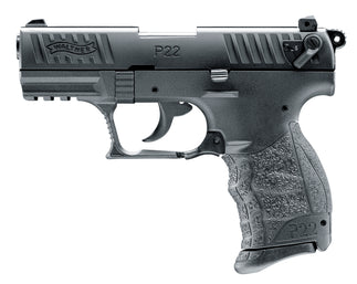 Walther P22Q Schreckschusspistole schwarz seitliche Ansicht Mündung zeigt nach links